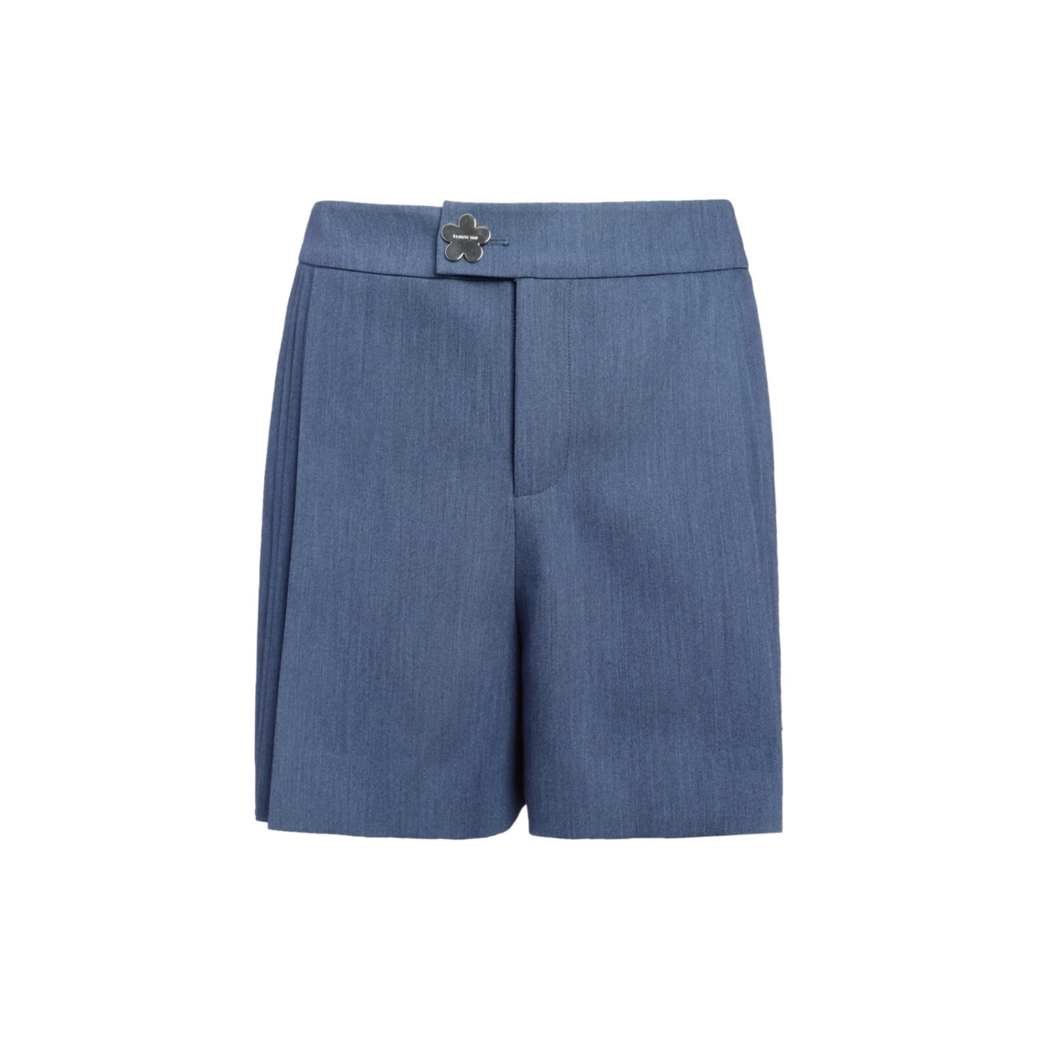 Blue Pieced Pleated Shorts