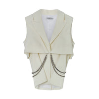 CALVIN LUO Beige Chain Trim Fake Two Pieces Sleeveless Suit | MADA IN CHINA