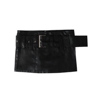 RAY CHU Black Low Waist Mini Skirt With Slits & Detachable Buckle Belt | MADA IN CHINA