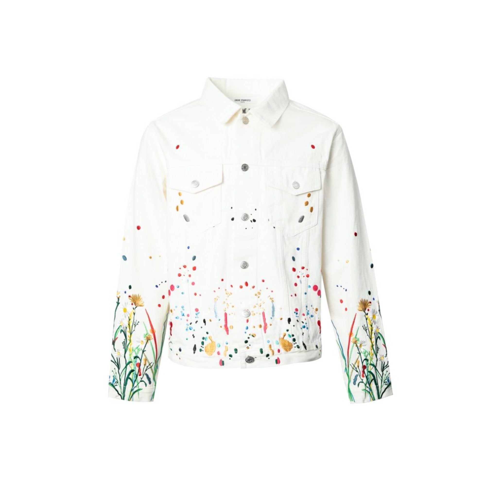 13de Marzo Floral Embroidered Denim Jacket White