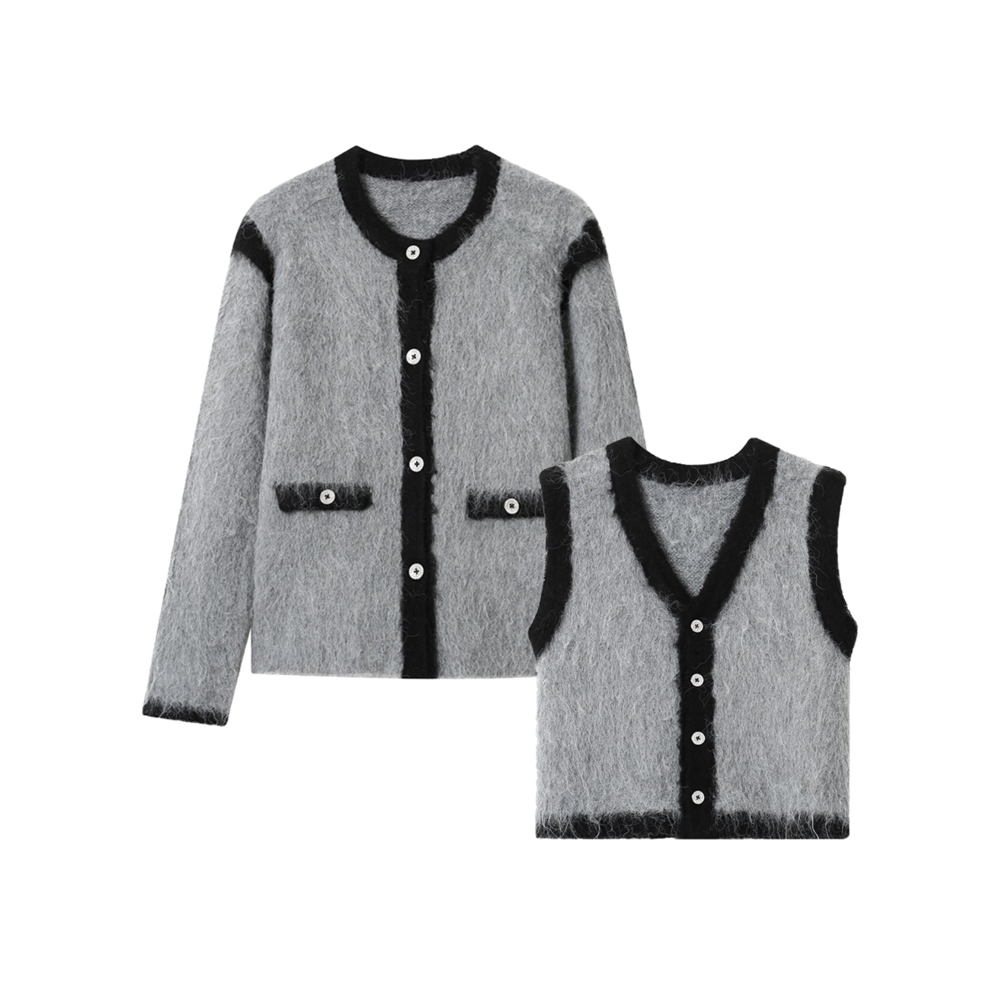 Grey Wool Coat And Vest Set