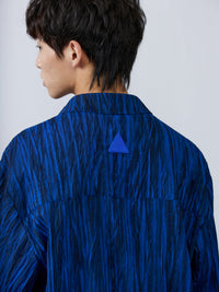 Pleated Textured Long Sleeve Shirt Blue