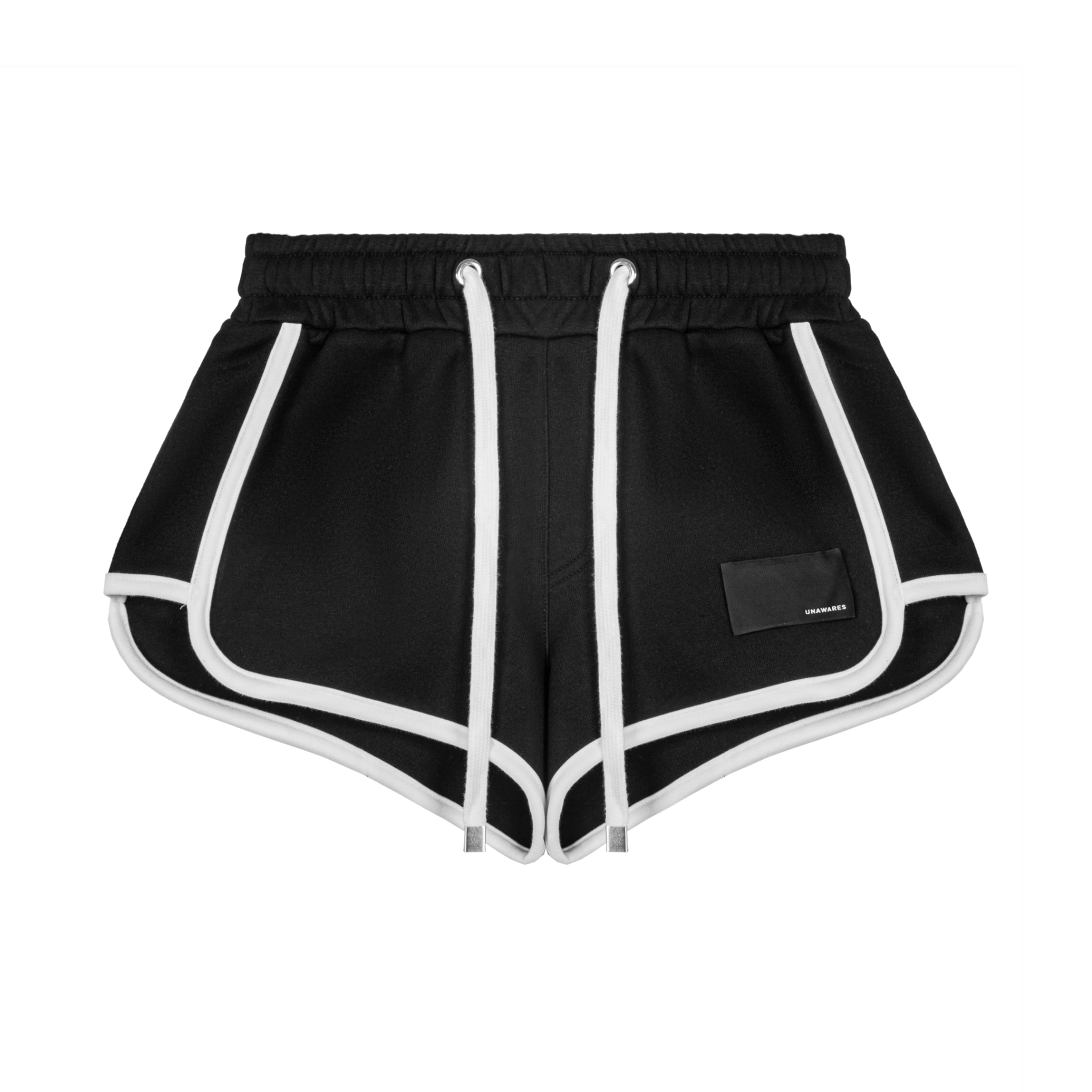 Black Customized Brand Logo Contrast Trim Shorts