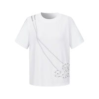 Pearl Necklace Printed Beaded Rhinestone White Short Sleeve T-Shirt