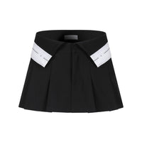 Black With White Webbing Flap Head Rose Scented Pleated Skirt
