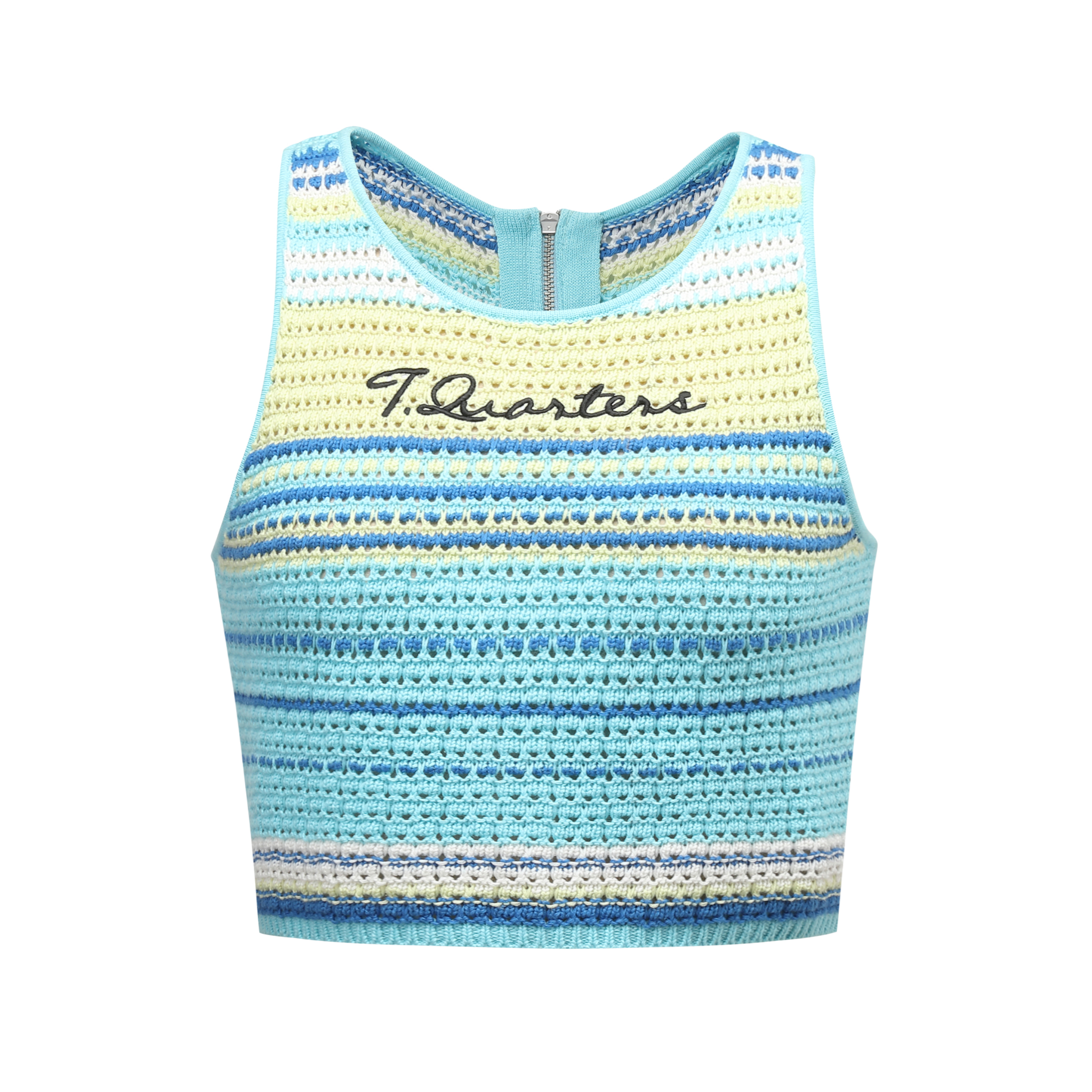 Colorful Logo Embroidery Hand Crochet Top Blue