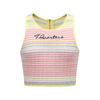 Colorful Logo Embroidery Hand Crochet Top Pink