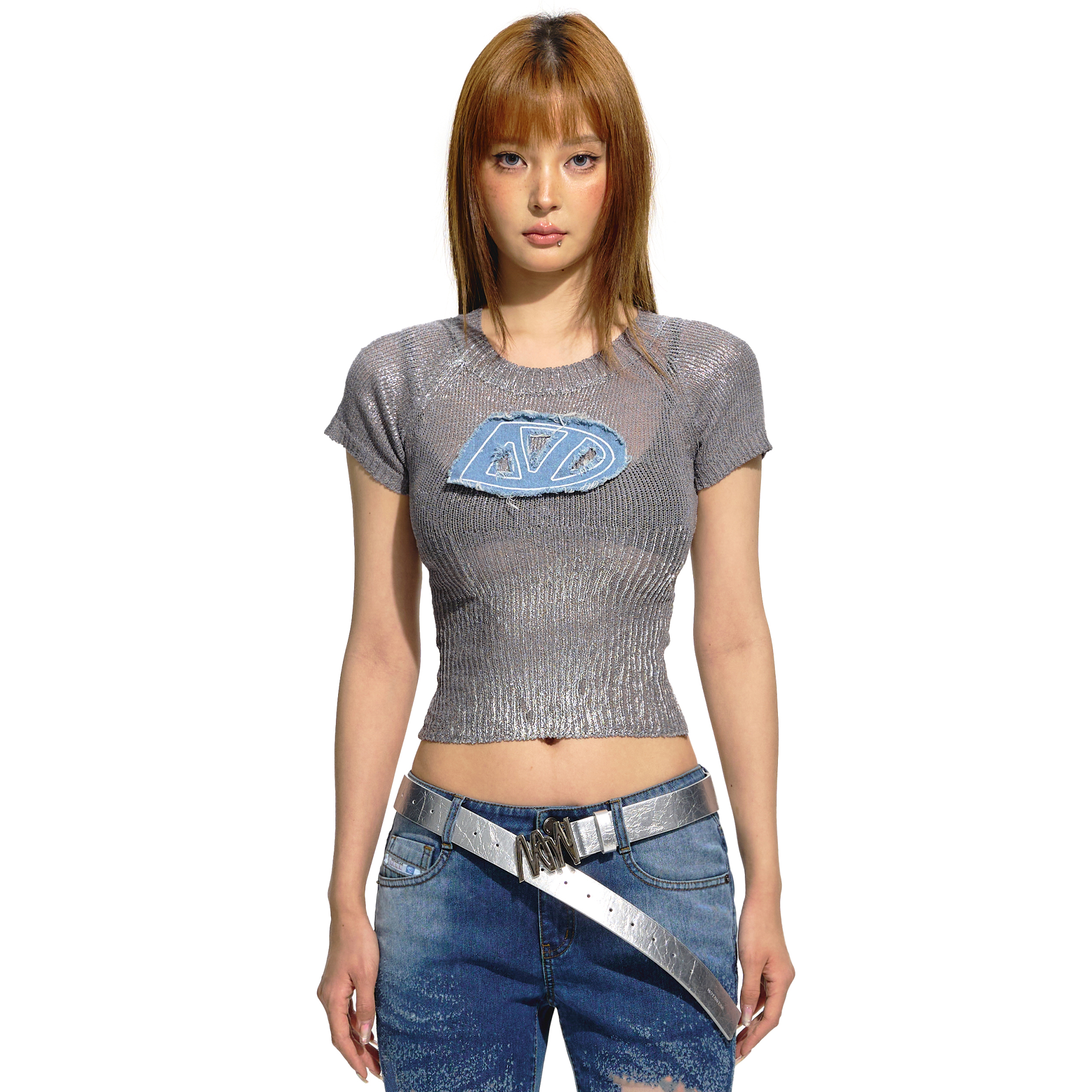 Slim Fit Jersey Embroidered Short T-Shirt Gray