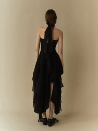 黑色堆叠抹胸连衣裙