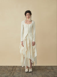 White Woolen Mid-Length Skirt