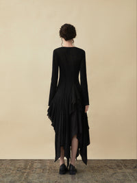 Black Woolen Dress With Corsage