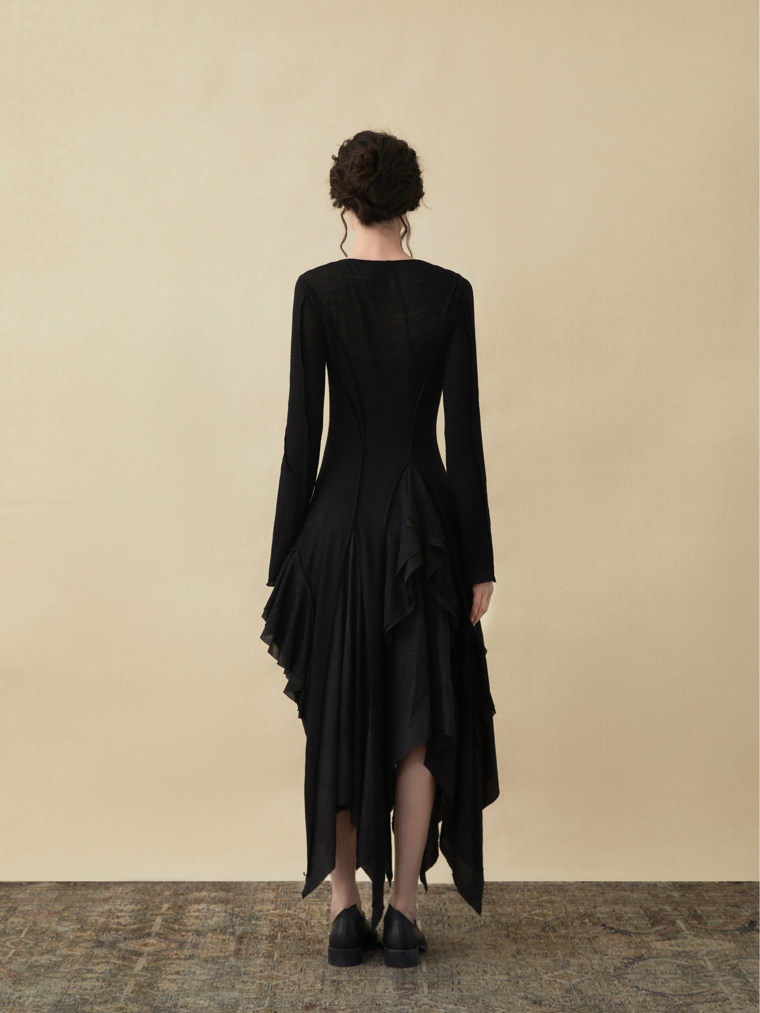 Black Woolen Dress With Corsage