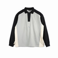 Decorative Line Patchwork Long Sleeve Polo Gray