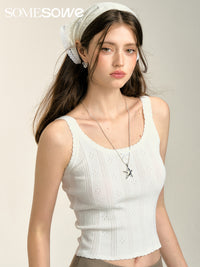 Lace Openwork Knit Vest in White