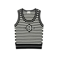 Black and White Striped Jacquard Knitted Vest