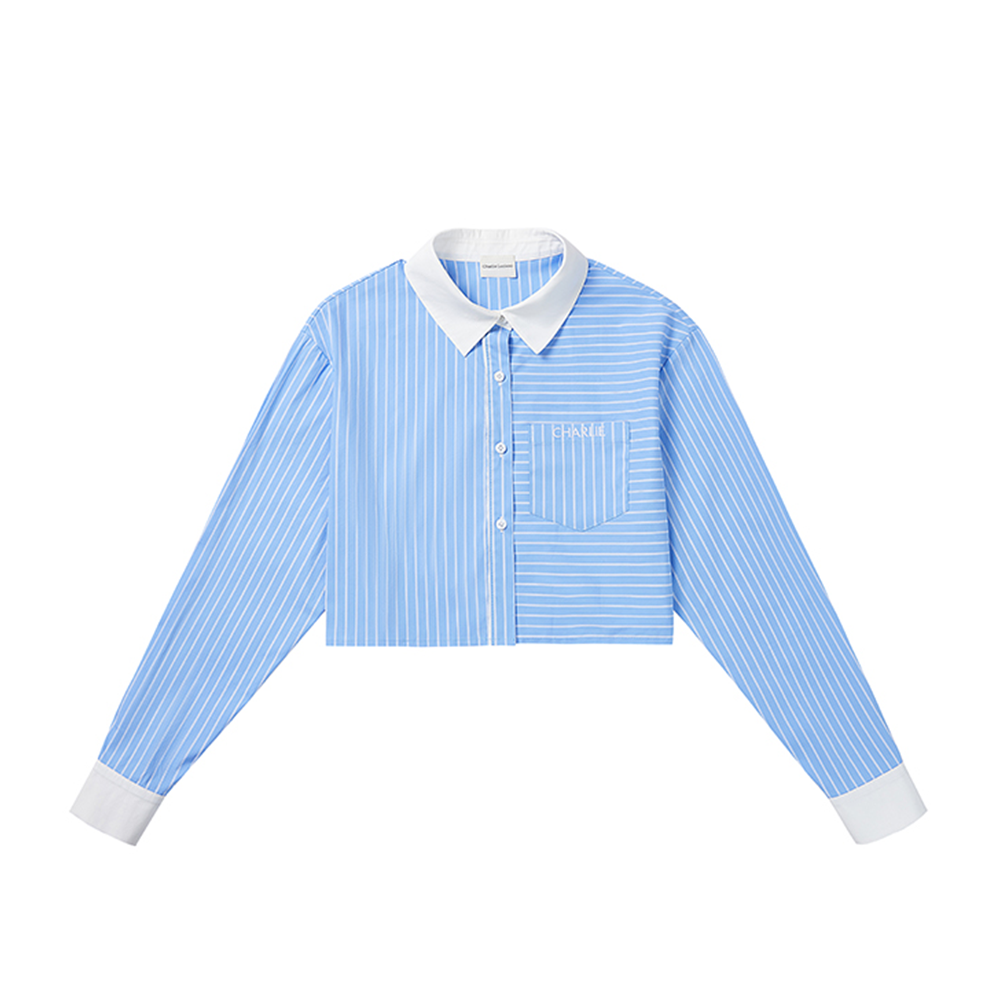 Blue and White Striped Cropped Shirt