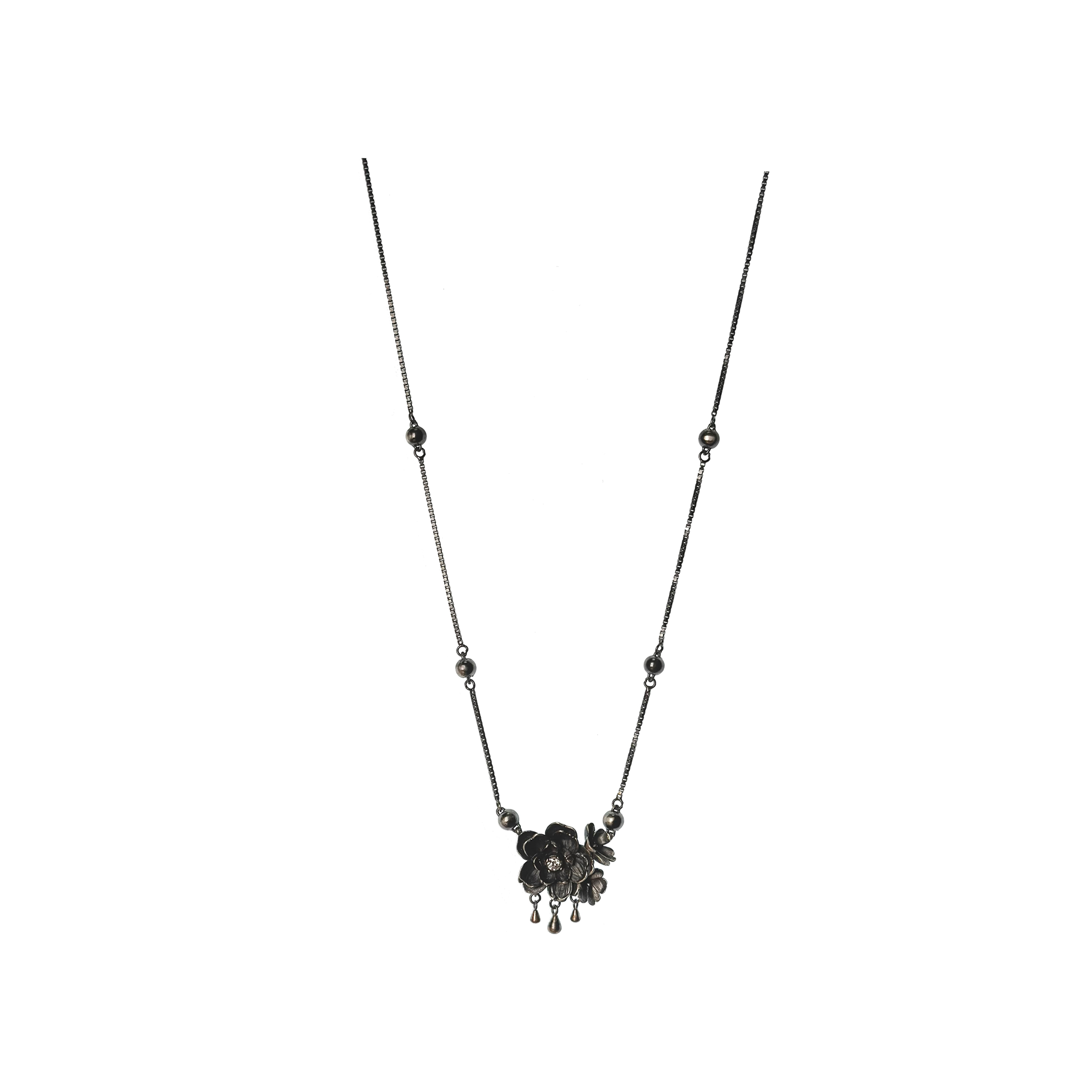 Black Silver Cherry Blossom Necklace