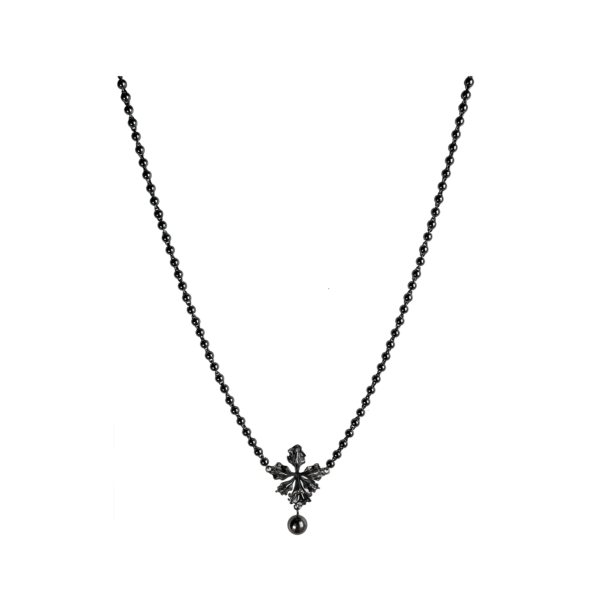 Black Silver Raindrop Orchid Necklace