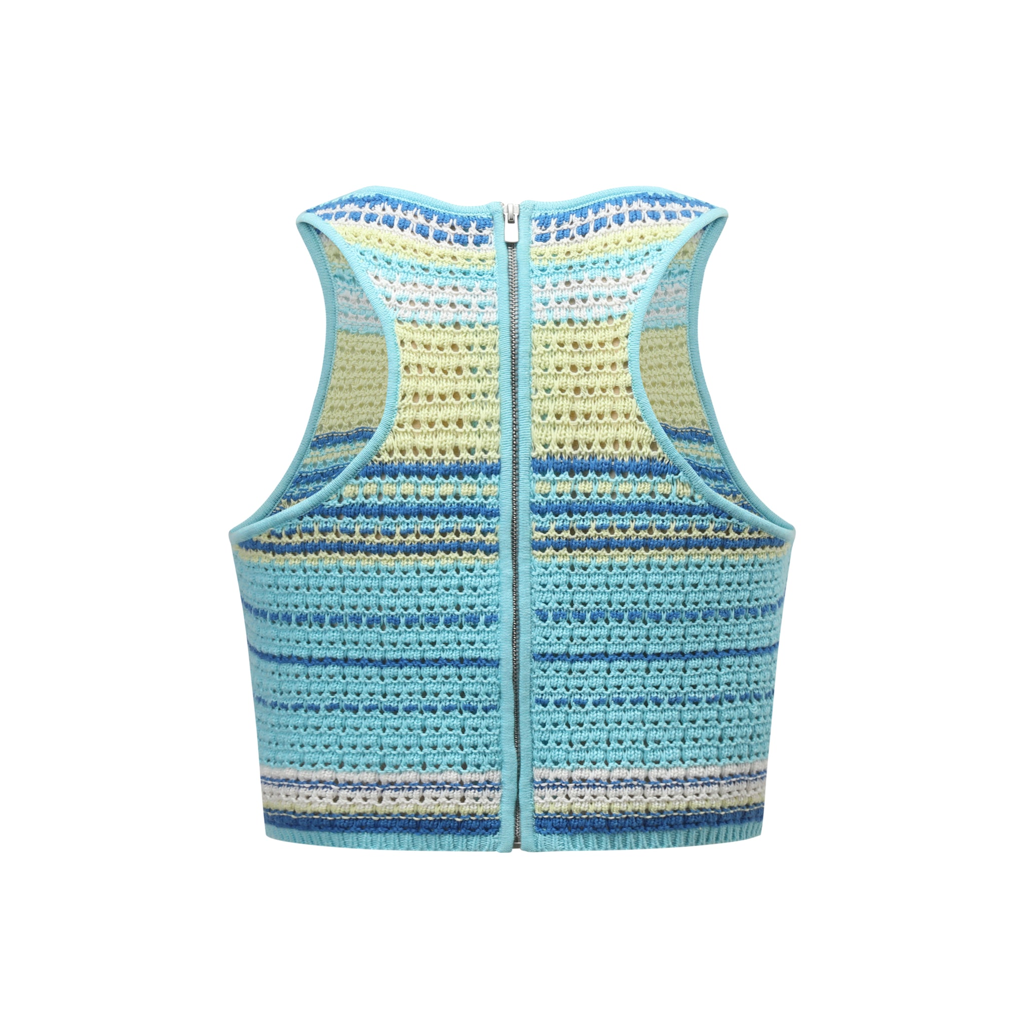 Colorful Logo Embroidery Hand Crochet Top Blue