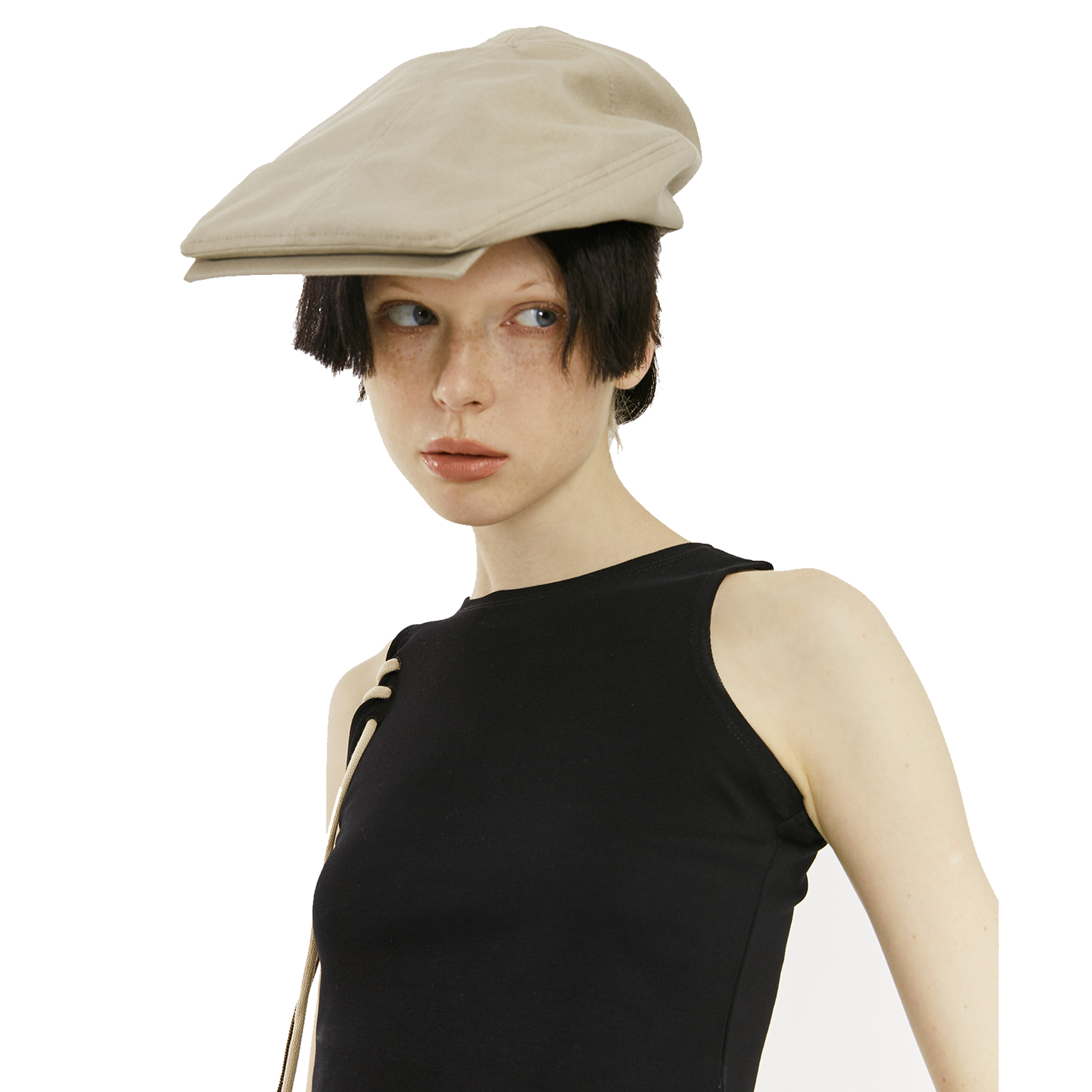 Square-Brimmed Ducktail Hat Khaki