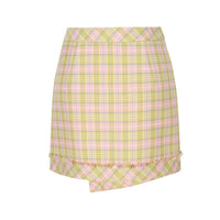 Pink And Green Tweed Plaid Skirt