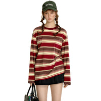 Retro Striped Long-sleeved T-shirt in Red