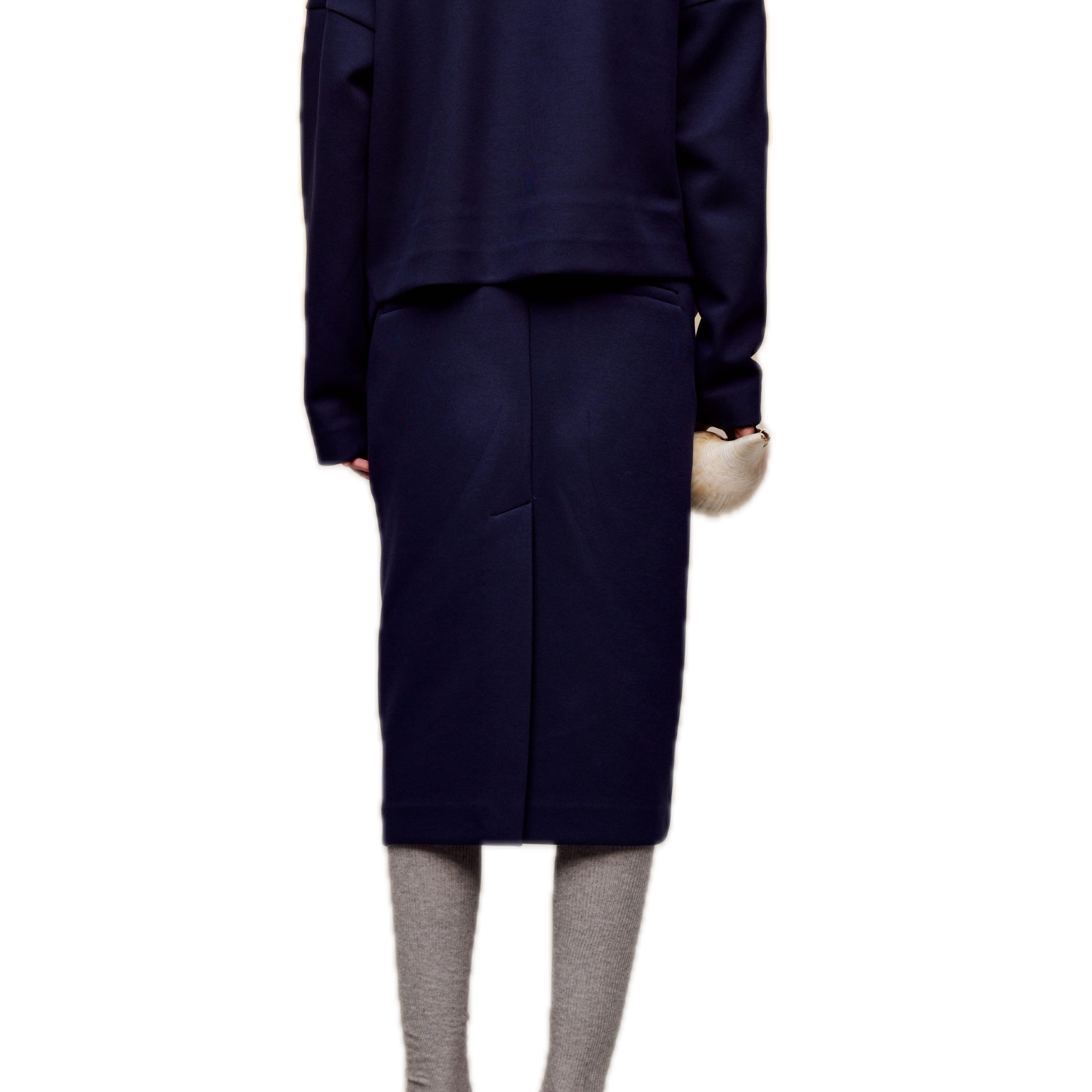 ilEWUOY Air Layer Double Waist Skirt in Dark Blue | MADA IN CHINA
