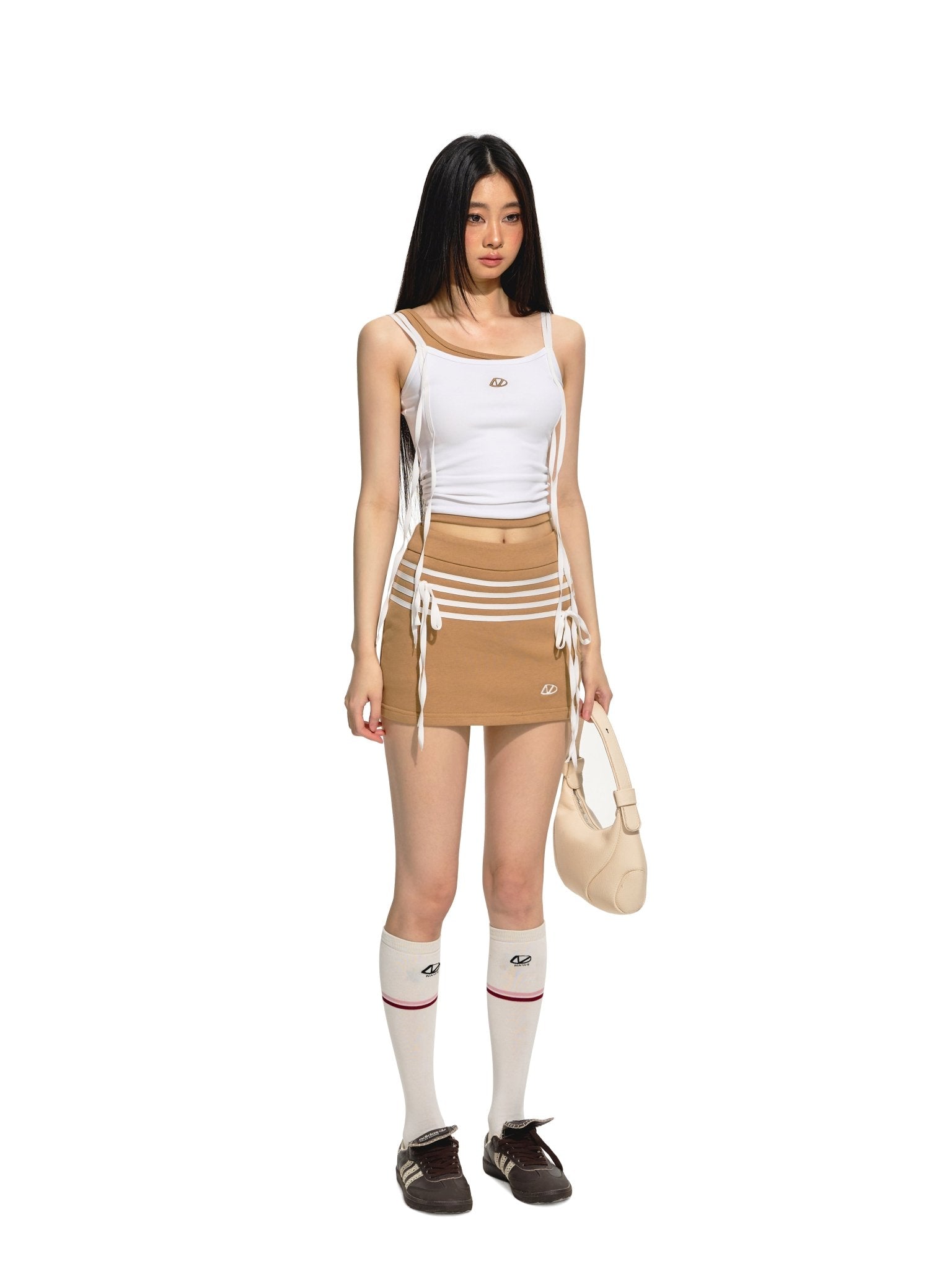 NAWS Appliqued Striped Color - Crossing Sports Skirt Brown | MADA IN CHINA