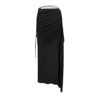 LOST IN ECHO Asymmetric Pleated Draped Maxi Skirt in Black | MADA IN CHINA