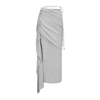 LOST IN ECHO Asymmetric Pleated Draped Maxi Skirt in Grey | MADA IN CHINA