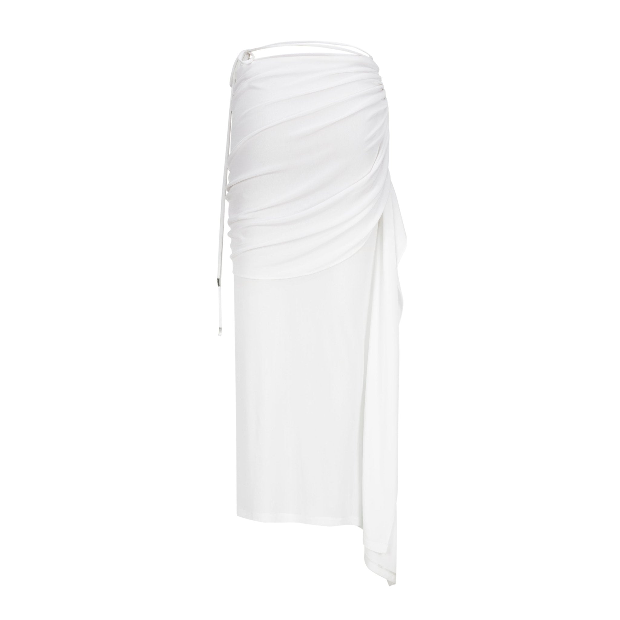 LOST IN ECHO Asymmetric Pleated Draped Maxi Skirt in White | MADA IN CHINA
