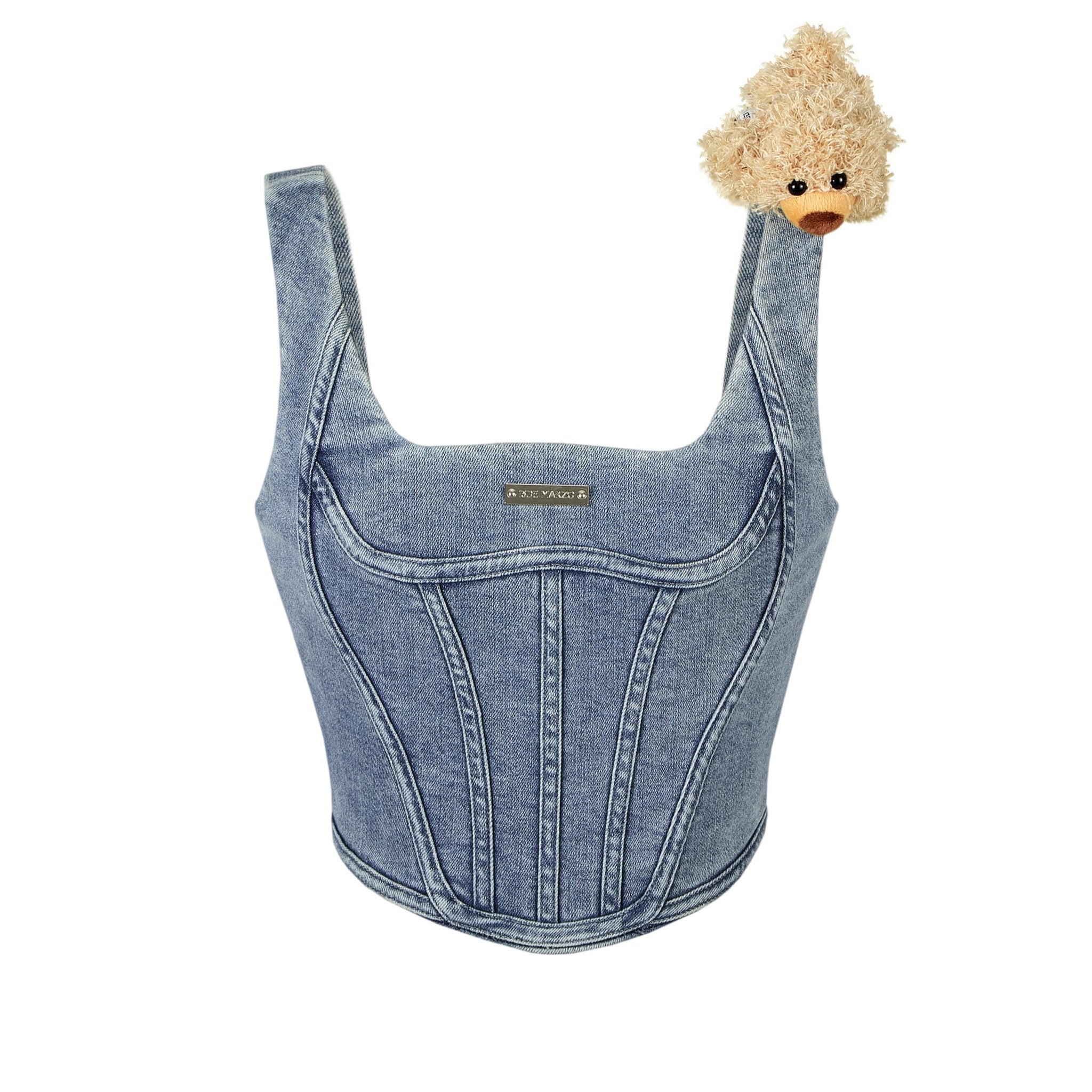 13DE MARZO Bear Curved Denim Vest | MADA IN CHINA