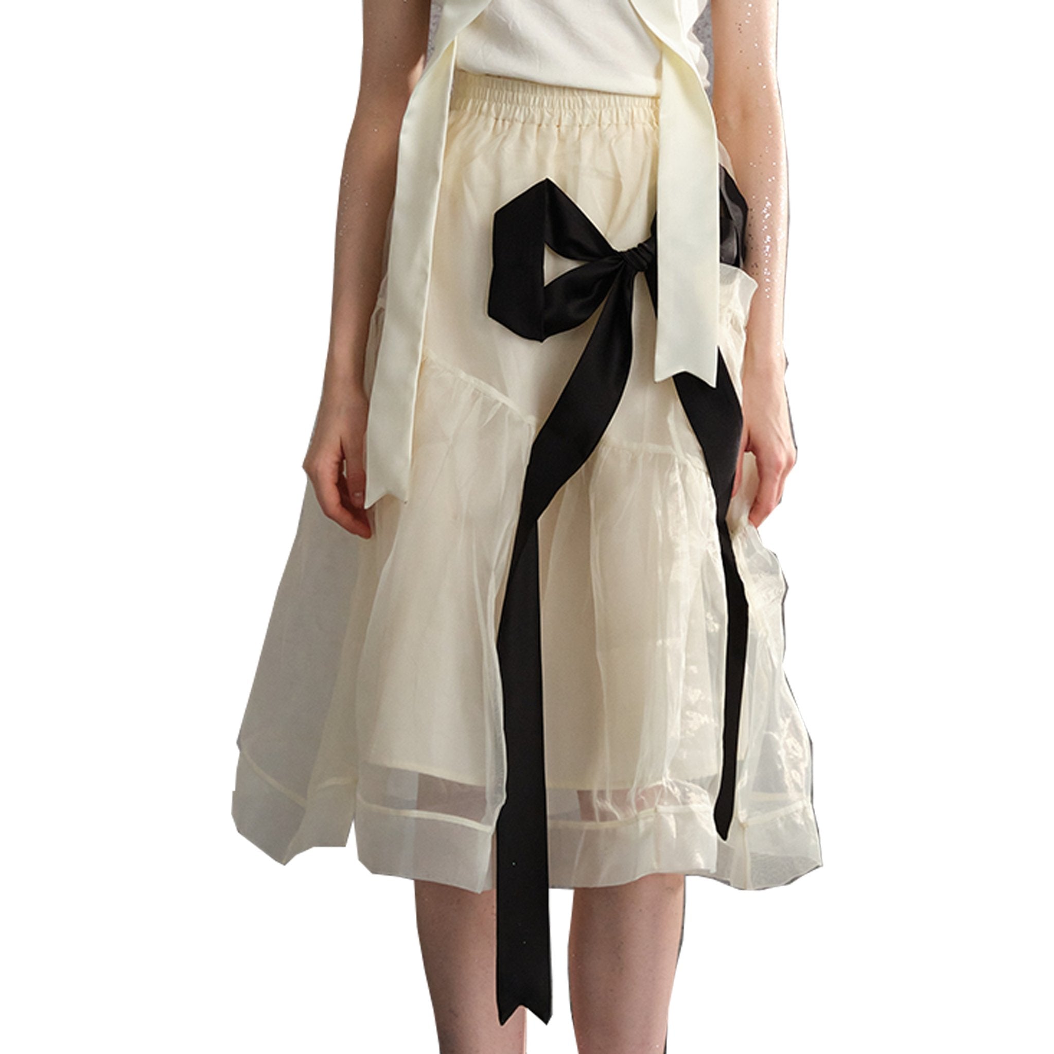 ARTE PURA Beige Organza Bow Half Skirt | MADA IN CHINA