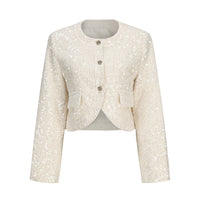 ARTE PURA Beige Sequined Chambray Jacket | MADA IN CHINA
