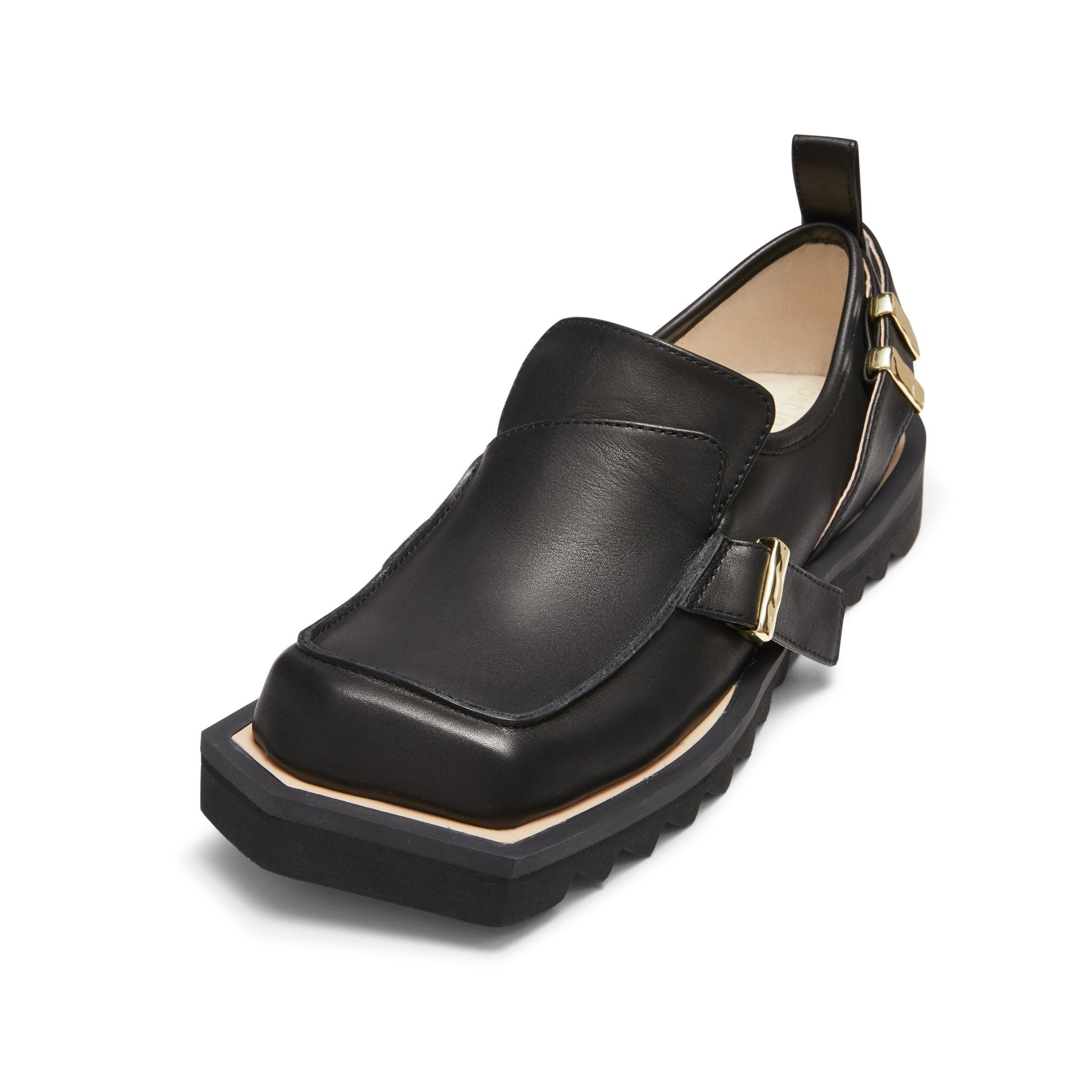 LOST IN ECHO Bevel Head Gear Bottom Buckle Loafers in Black | MADA IN CHINA