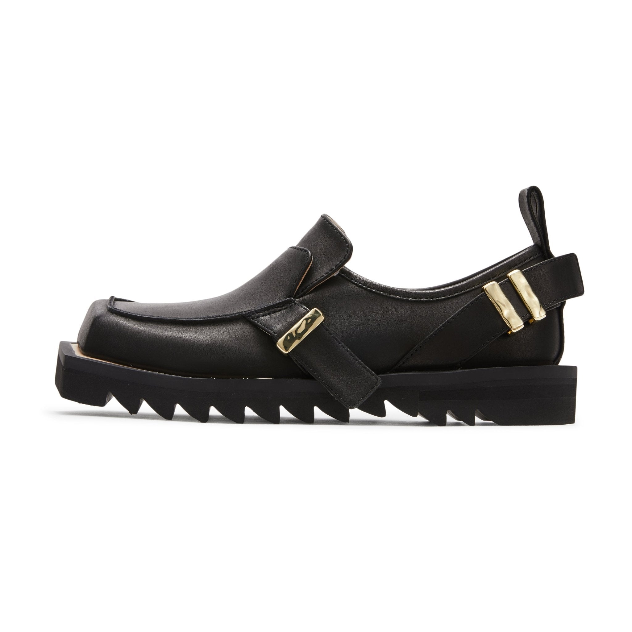 LOST IN ECHO Bevel Head Gear Bottom Buckle Loafers in Black | MADA IN CHINA