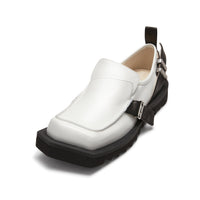 LOST IN ECHO Bevel Head Gear Bottom Buckle Loafers in White | MADA IN CHINA