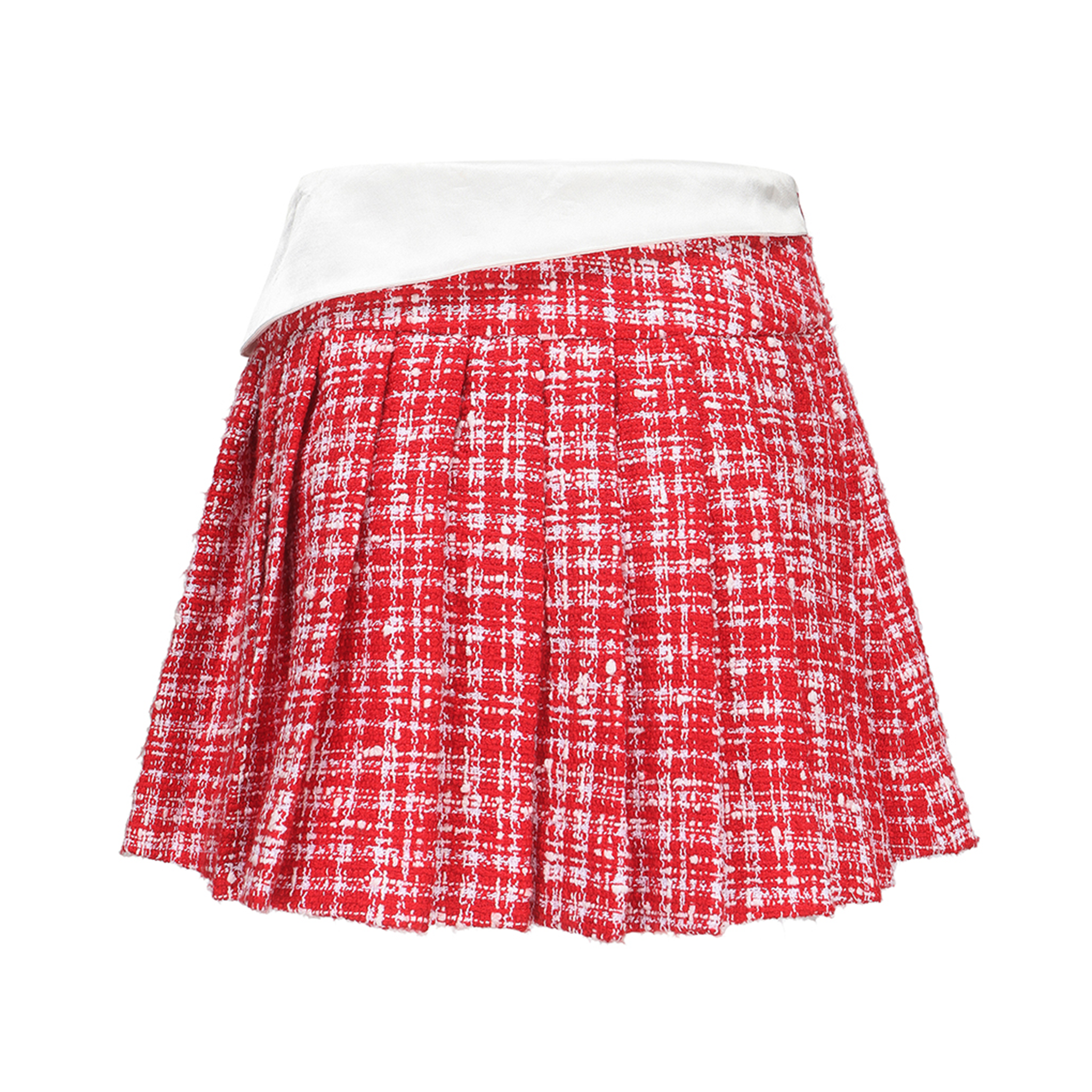 Red and White Checked Pleated Skirt