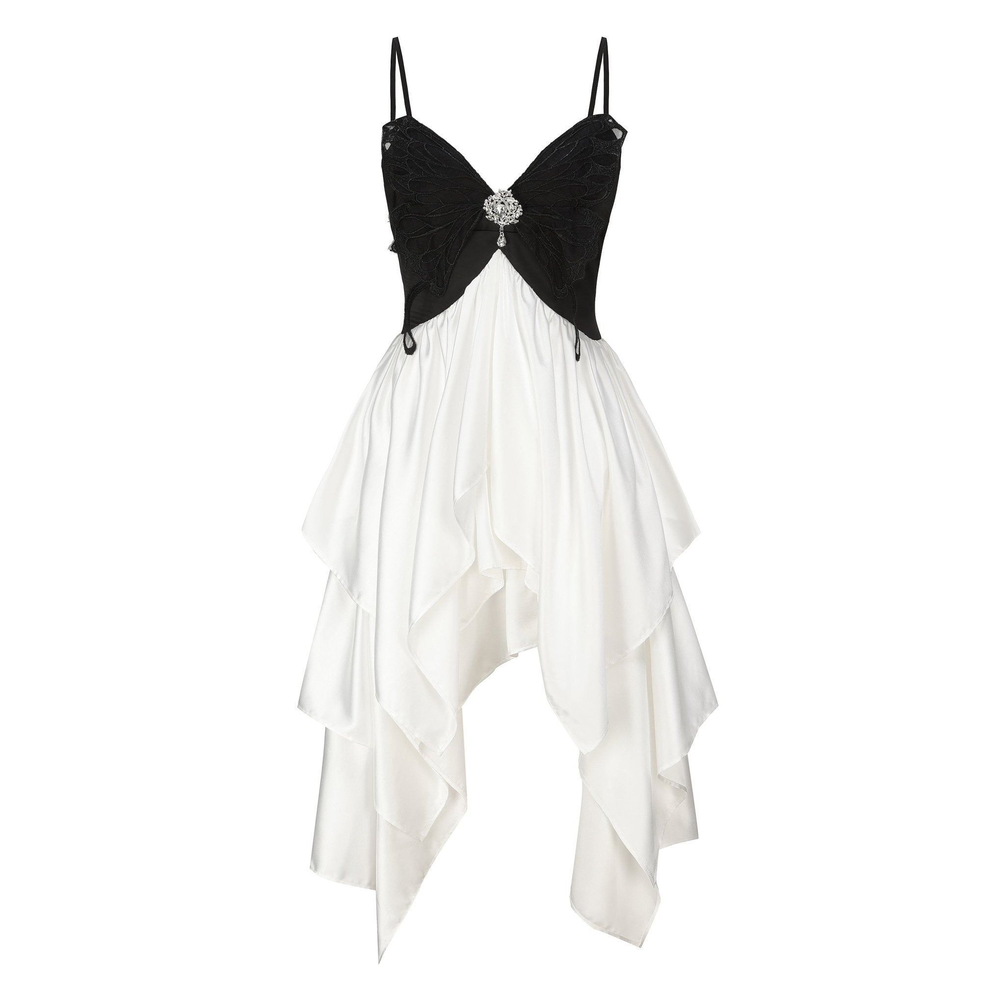 ARTE PURA Black and White Butterfly Lace Halter Dress | MADA IN CHINA