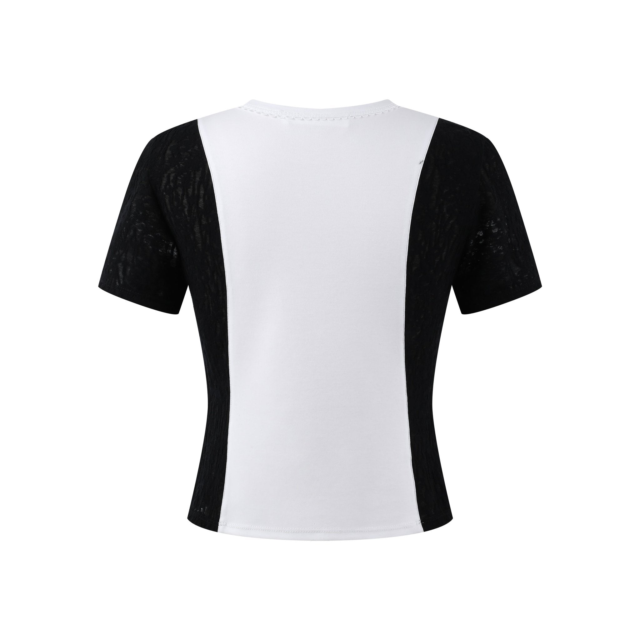THREE QUARTERS Black And White Colorblocked Waist Cinching Athletic T - Shirt | MADA IN CHINA