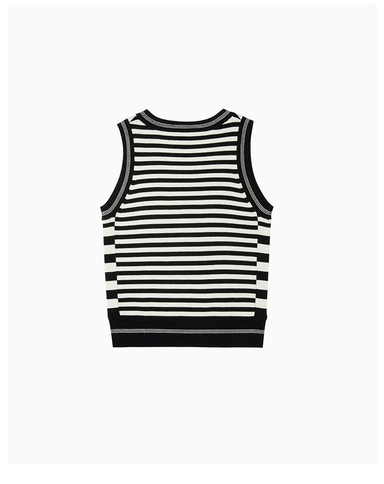 CHARLIE LUCIANO Black and White Striped Jacquard Knitted Vest | MADA IN CHINA