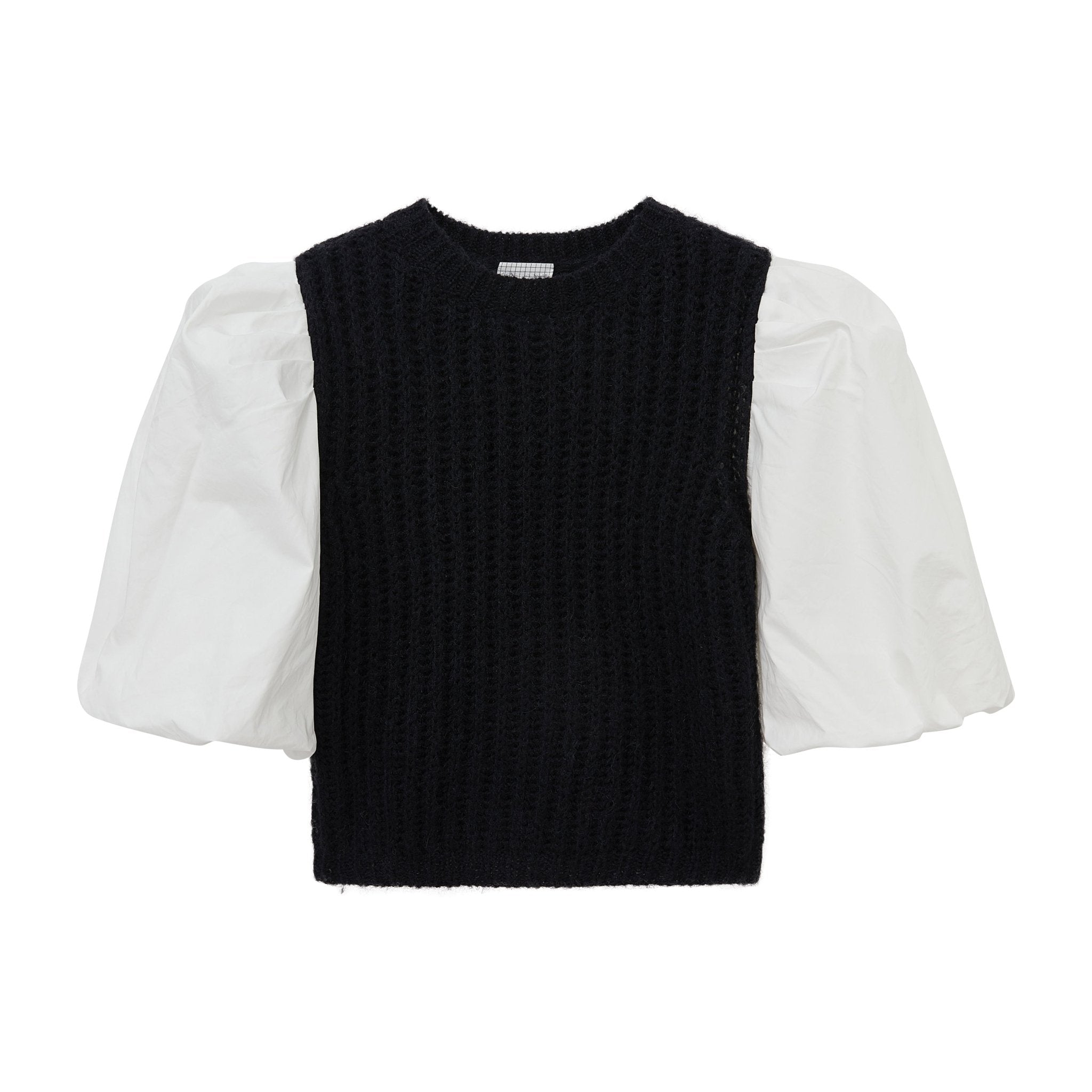 Maca Kaka Black Bud Sleeve Knit Top | MADA IN CHINA