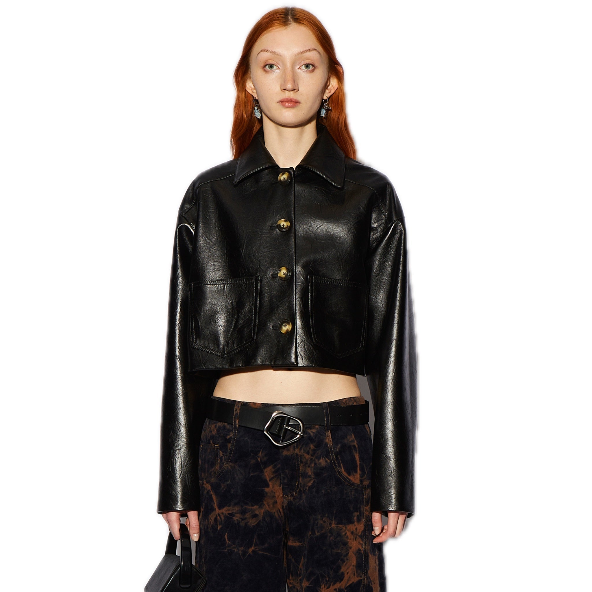 CPLUS SERIES Black Cropped Jacket with Patch Pockets | MADA IN CHINA