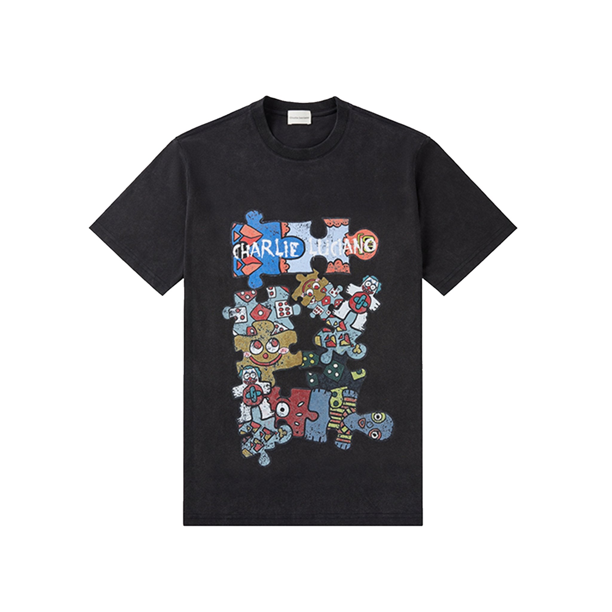 CHARLIE LUCIANO Black Cute Puzzle Vintage Short - Sleeved T - Shirt | MADA IN CHINA