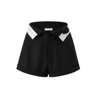 THREE QUARTERS Black Detachable Cubic Flower Flap Shorts | MADA IN CHINA