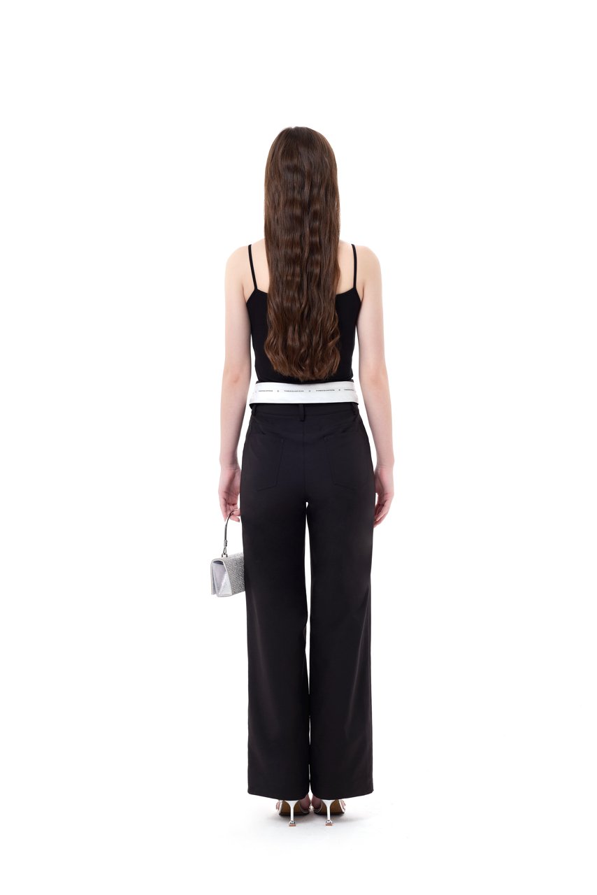 THREE QUARTERS Black Detachable Floral Flap Straight Leg Suit Pants | MADA IN CHINA