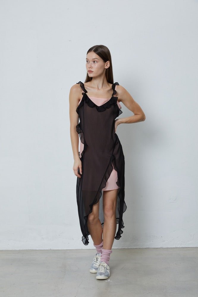 FENGYI TAN Black Double-layered Cutout Dress | MADA IN CHINA