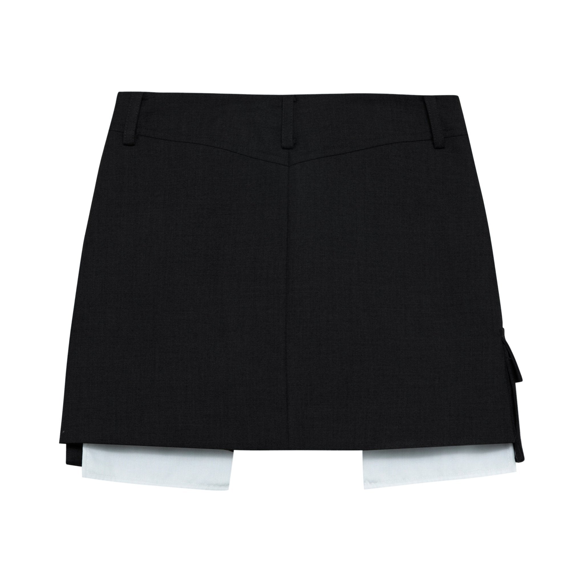 THREE QUARTERS Black Drill Logo Stereo Workwear Pocket Half Skirt | MADA IN CHINA