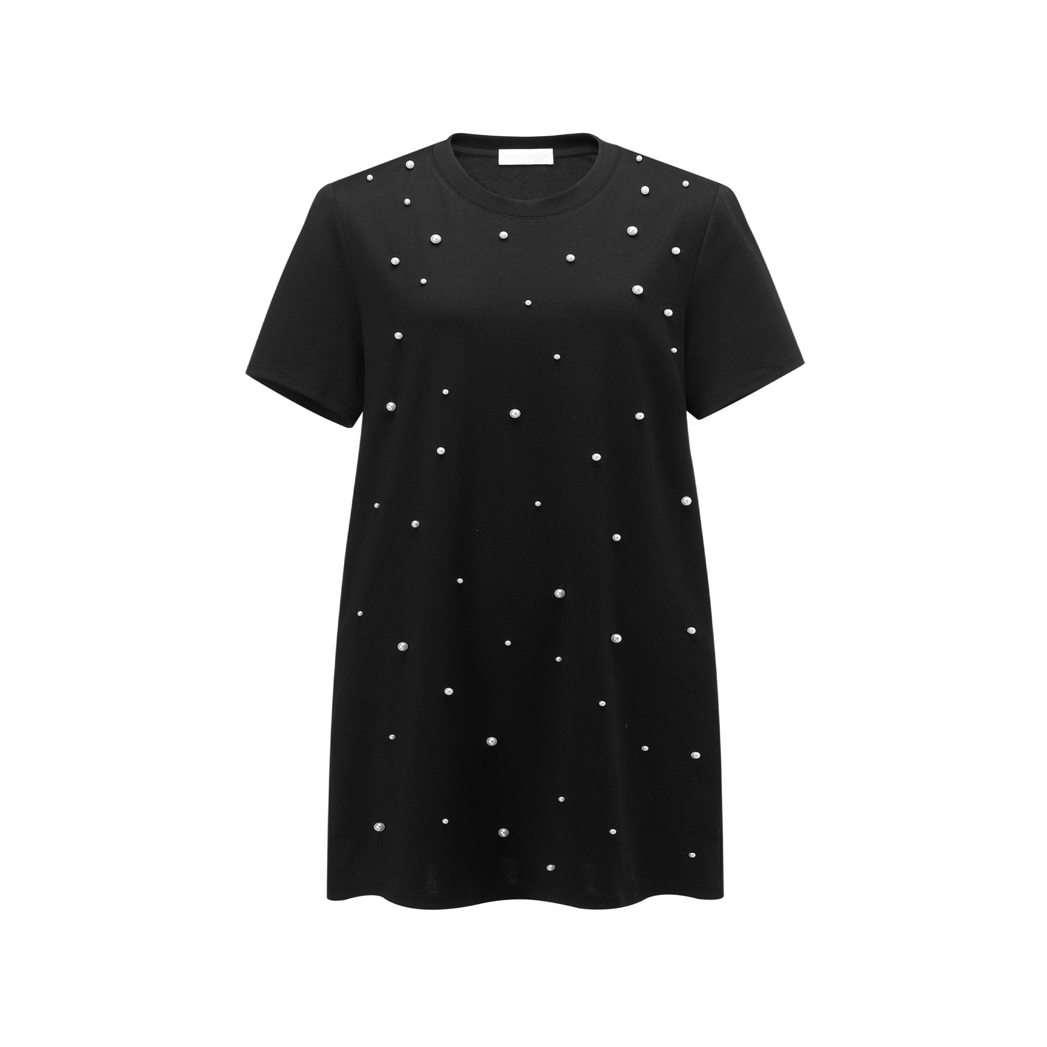 THREE QUARTERS Black Heavy Beaded Short Sleeve Dress | MADA IN CHINA