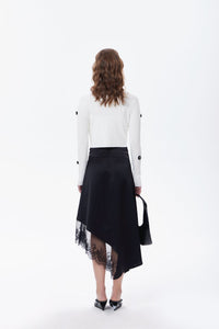 THREE QUARTERS Black Lace Patchwork Irregular Half - Length Skirt | MADA IN CHINA